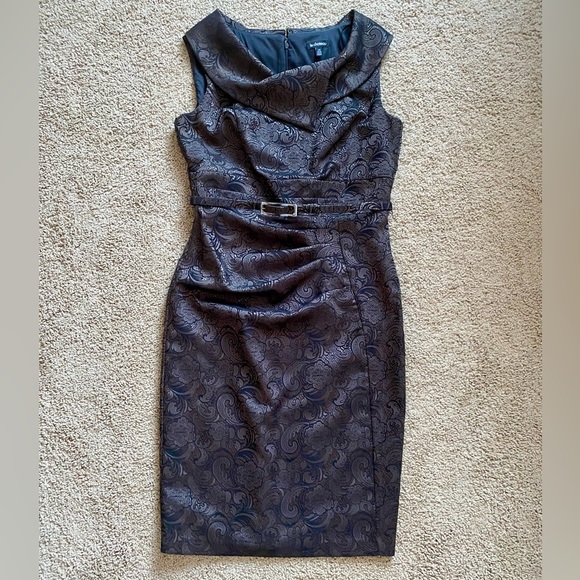 Le Chateau Jacquard Bronze Black Tailored Cocktail Dress - Picture 5 of 12